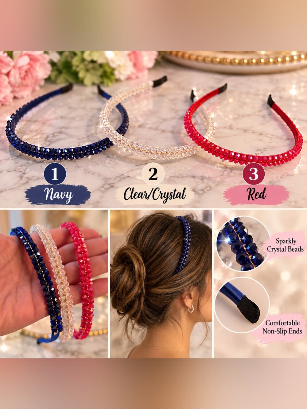 ✨ Sparkly Crystal Beaded Headband – Choose Your Favorite Color ✨